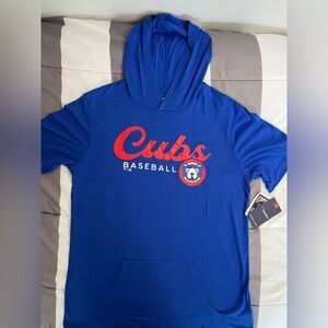 NWT Blue Chicago Cubs Baseball Hooded Short Sleeve T-Shirt Men’s Large